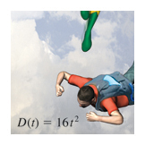 Free falling rate word problem, Calculus textbook illustration art.