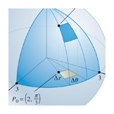 Coordinate on a spherical surface, Calculus textbook illustration art.