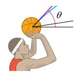 Parabolic trajectory of a basketball to hoop, Mathematics textbook illustration art.