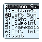 Calculator screen pixel for pixel depicting Riemann sums, Mathematics textbook illustration art.
