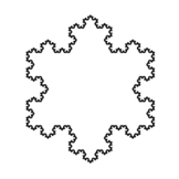 Fractal generation process and the Koch snowflake, Mathematics textbook illustration art.