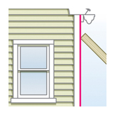 Ladder against house and fence situational word problem, Mathematics textbook illustration art.