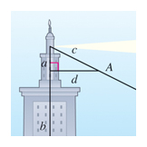 Similar triangles at the ancient lighthouse at Alexandria, Mathematics textbook illustration art.